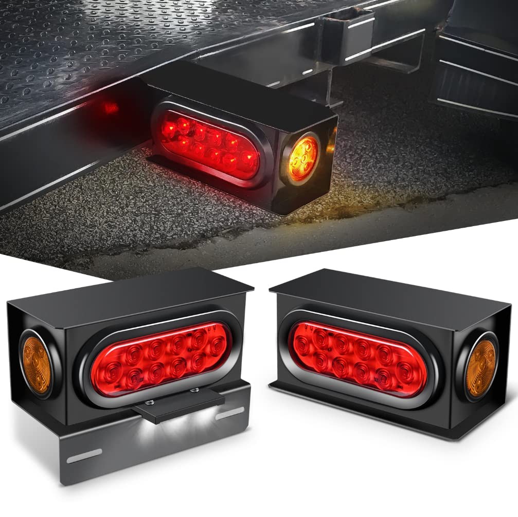 Nilight 2PCS Steel Trailer Light Boxes Housing Kit w/ 6Inch Oval Red Tail Lig…