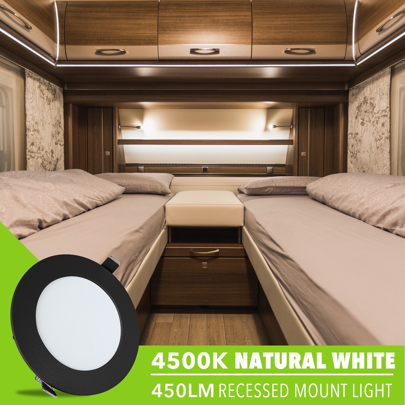 5 x 4.75″ LED RECESSED DOWN LIGHT INTERIOR CEILING FOR RVs BOATS 12V NW BLACK