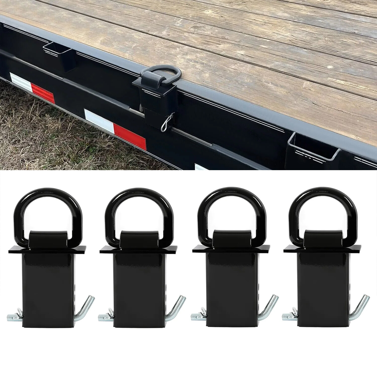 4 PCS Heavy Duty Adjustable Trailer Stake Pocket D Ring Standard 2”x4”