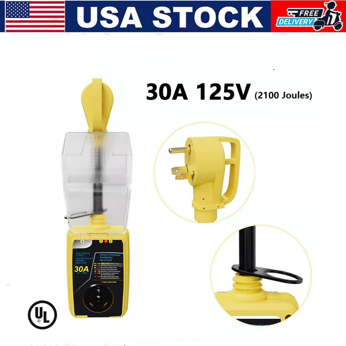 RV Surge Protector 30 Amp /RV Circuit Analyzer With LED Indicator Light USA
