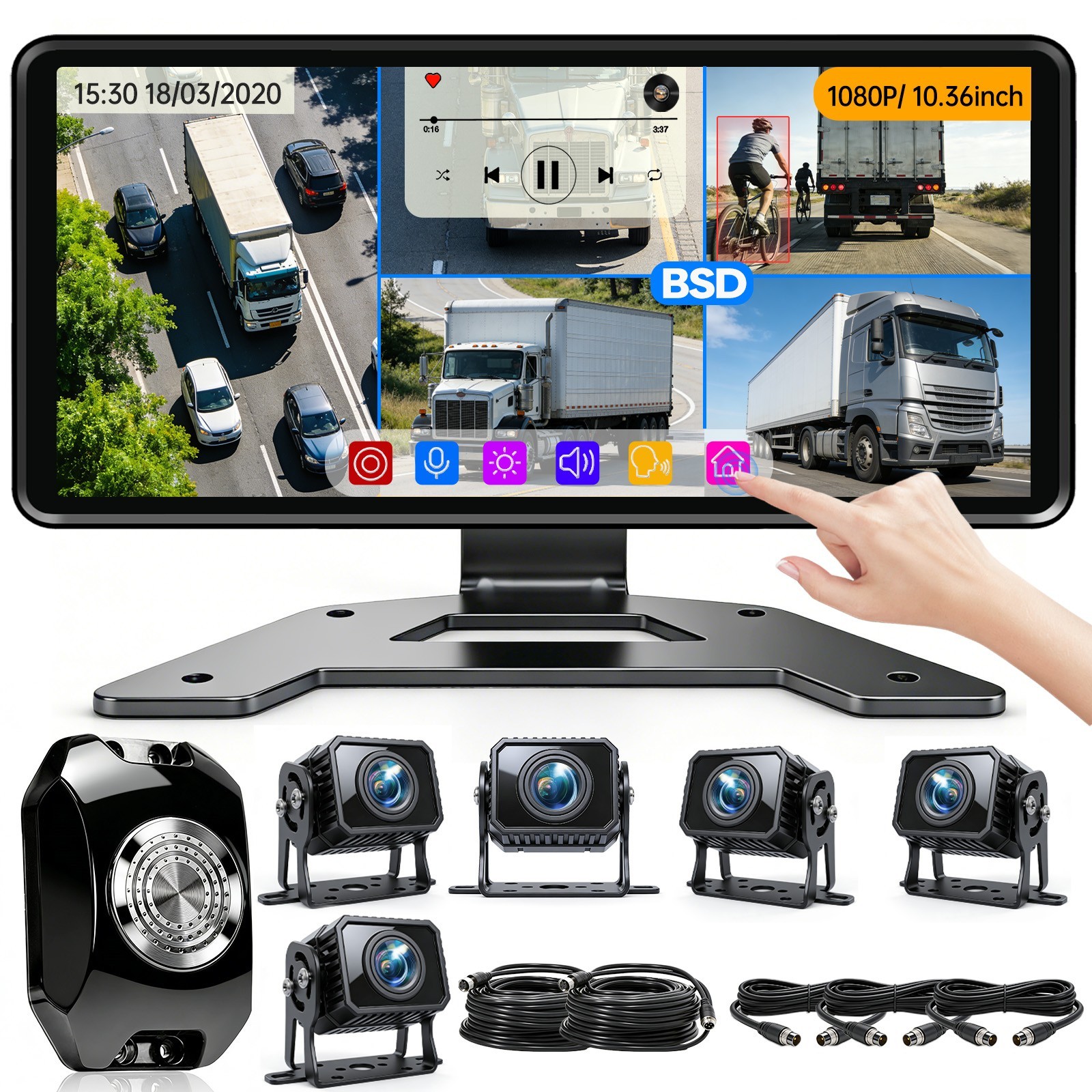 10.36″ Backup Camera System Bus RV Trailer, 5 Channel Truck Monitor System BSD