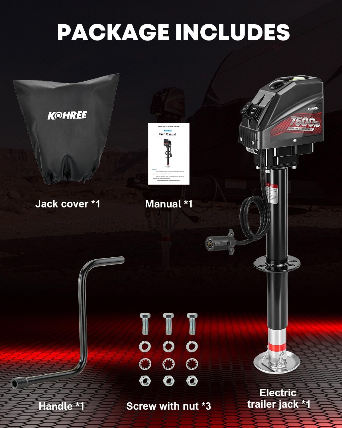 Kohree 7500 lbs Electric Trailer Jack with 7 7500lbs 7 Way Plug, Black