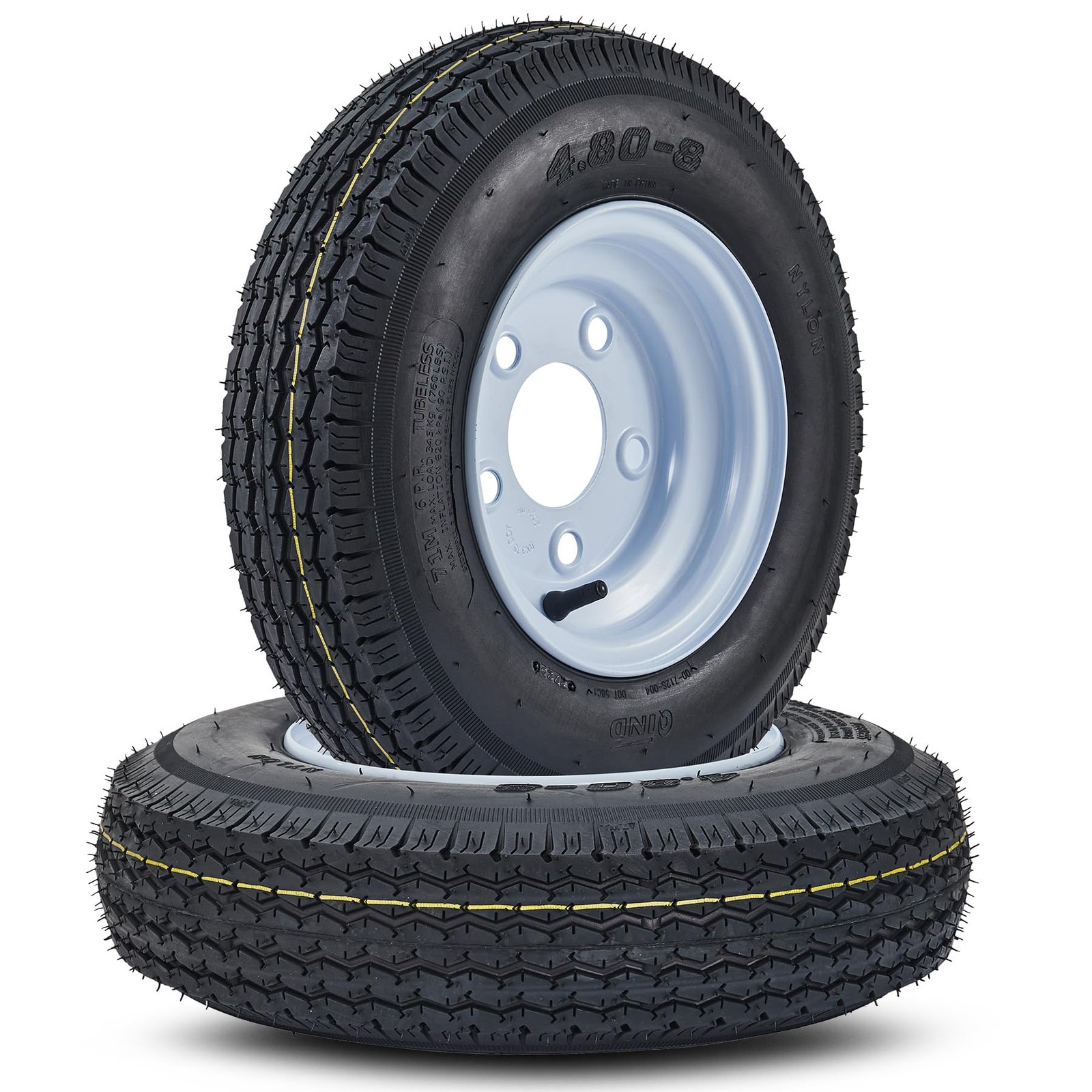 ?2 Pack Trailer Tire Wheel Assembly 4.80-8 6-Ply 5 Lugs on 4.5″ PCD Silver 8″ R