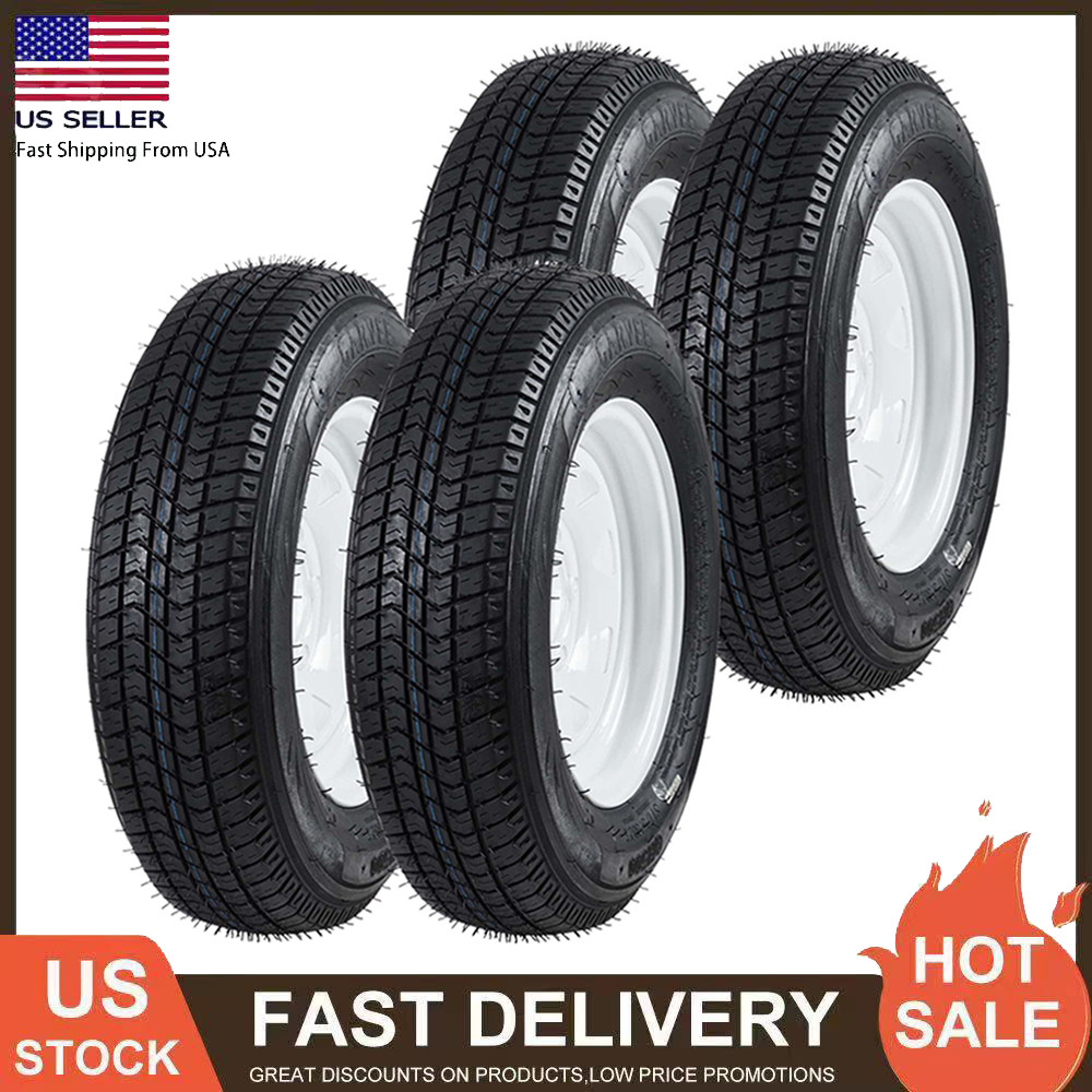4 Pack ST175/80D13 Trailer Tires with 13″ Rims Wheels Load Range C 5 Lug on 4.5″