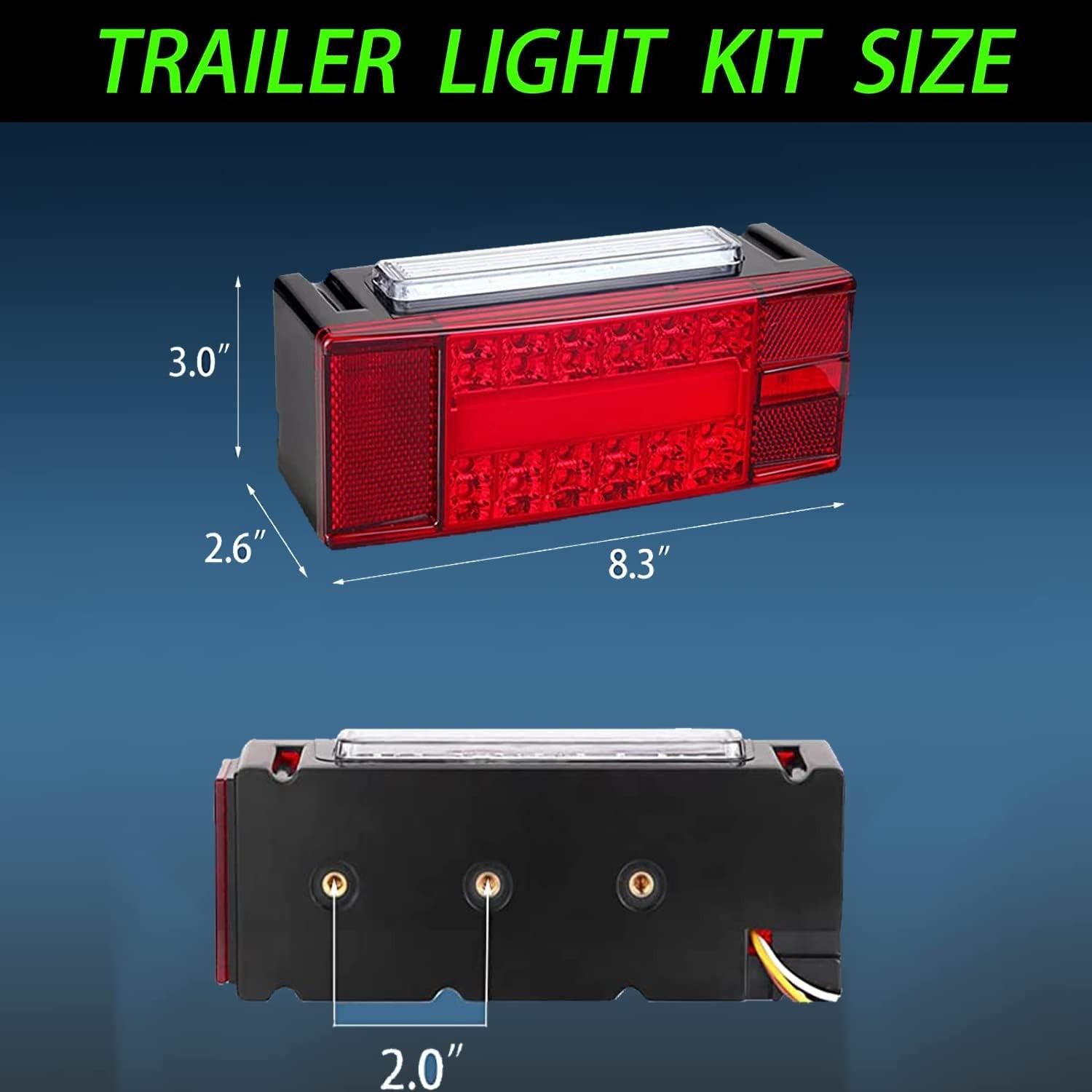 Boat Trailer Lights Low Profile Rectangular LED Kit Red Sealed IP68 Waterproof