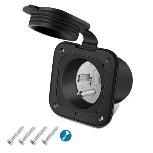 15Amp 125V Flanged Inlet Receptacle for Marine Boat RV Shed Electrical Extension
