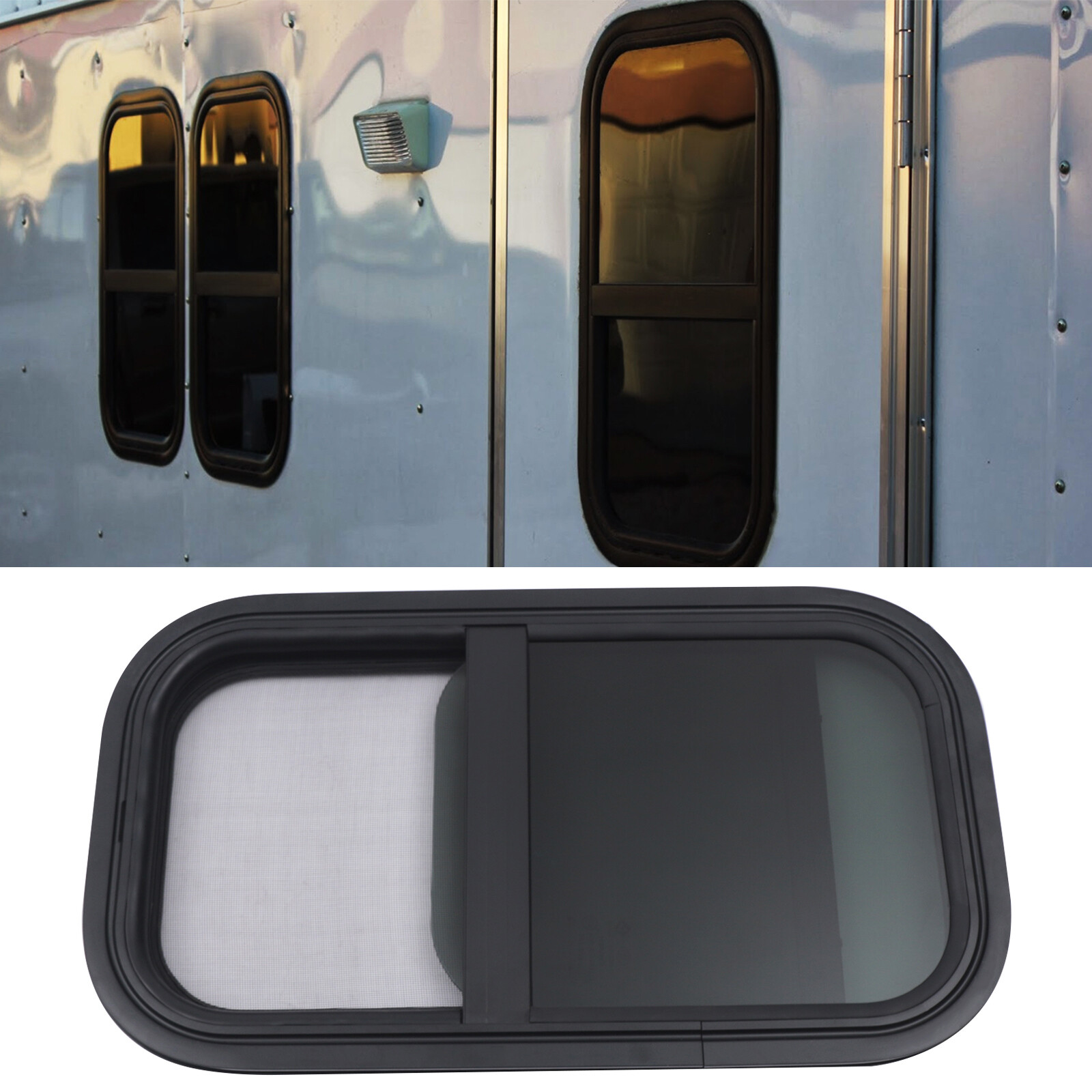 New Vertical Sliding Black RV Window 12”x22” Wall Includes Mounting Ring