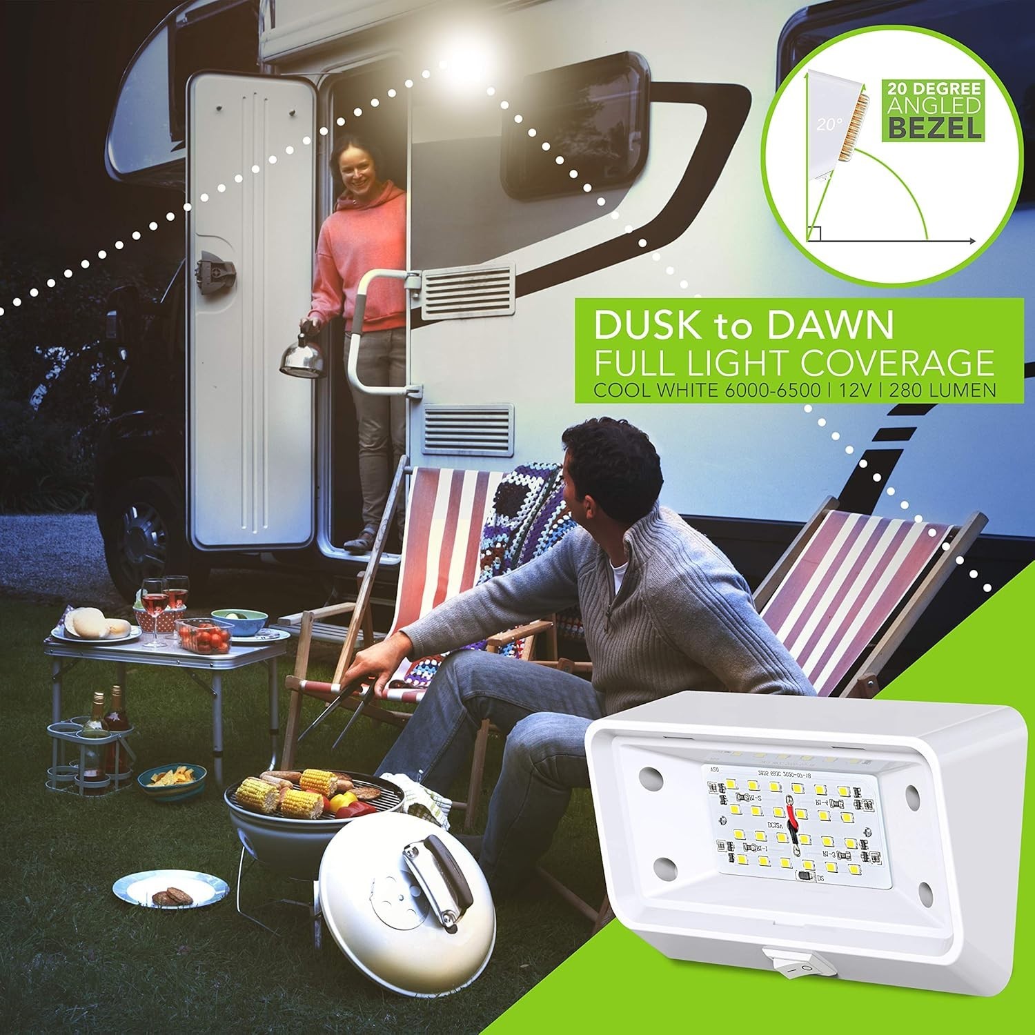 300 Lumen LED RV Porch Light with Switch – Waterproof & Durable 12v Lighting