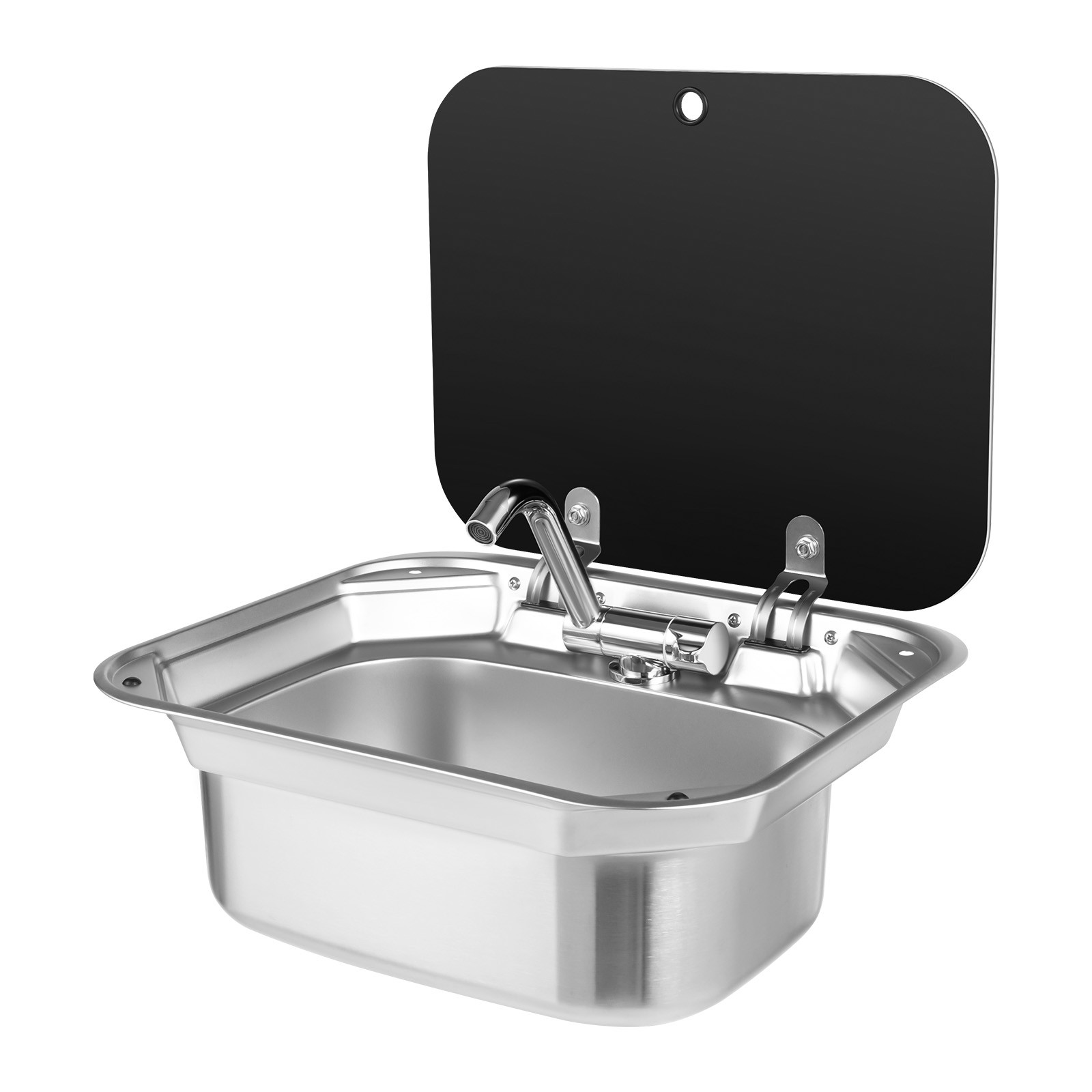 RV Caravan Camper Sink Stainless Steel Hand Wash Basin & Glass Lid & Faucet