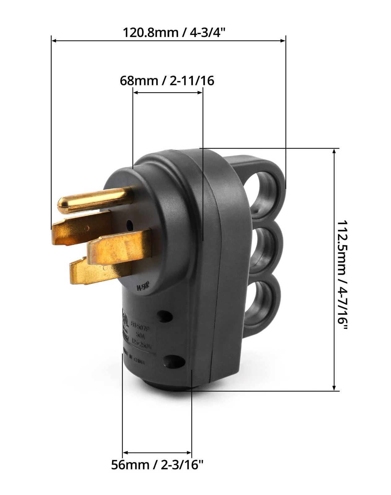 QWORK Nema 14-50P 50 Amp Male RV Replacement Plug, 2 Pack 125/250V Black