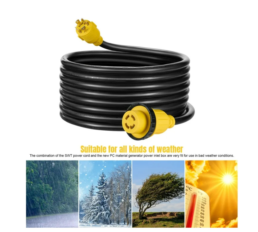 50 Foot Heavy Duty 30A Extension Cord with Inlet Box ETL L14-30P L14-30R