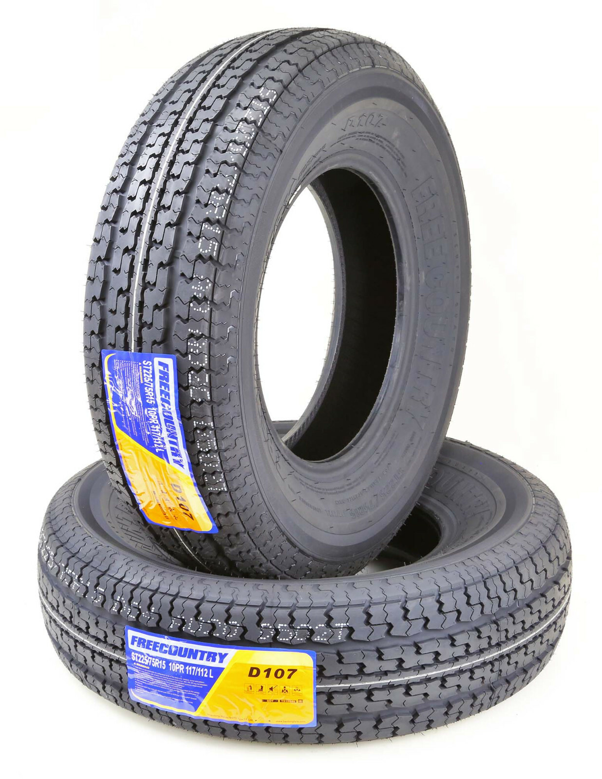 2 Trailer Tires ST225/75R15 Free Country 10 Ply Load Range E 117M w/Scuff Guard