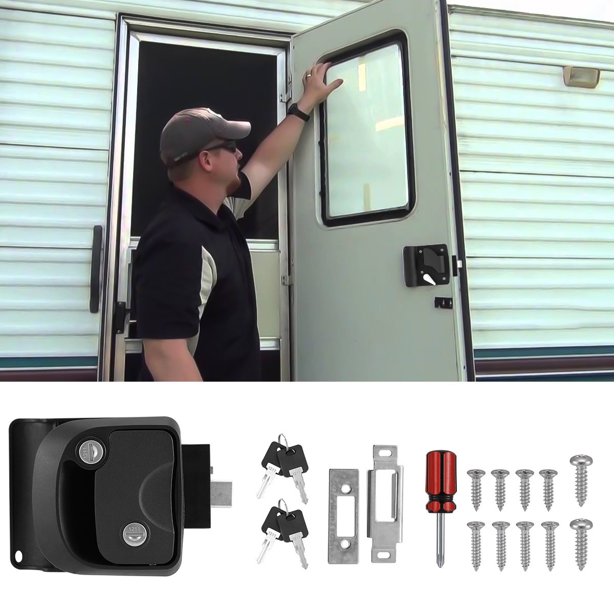 Nylon Black RV Paddle Entry Door Lock Latch Handle Knob Deadbolt Camper Trailer