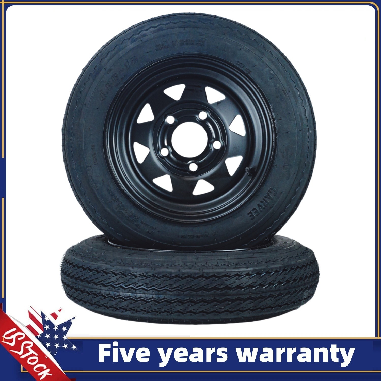 ✅🔥2-Pack Trailer Tire On 12″ Rims 4.80-12 480-12 4.80×12 5 Lug on 4.5″ 6-ply
