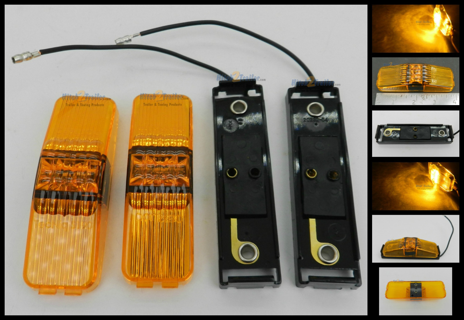 (2) TecNiq Amber LED Clearance Side Marker Lights, 1×4 w/ black wiring bases USA