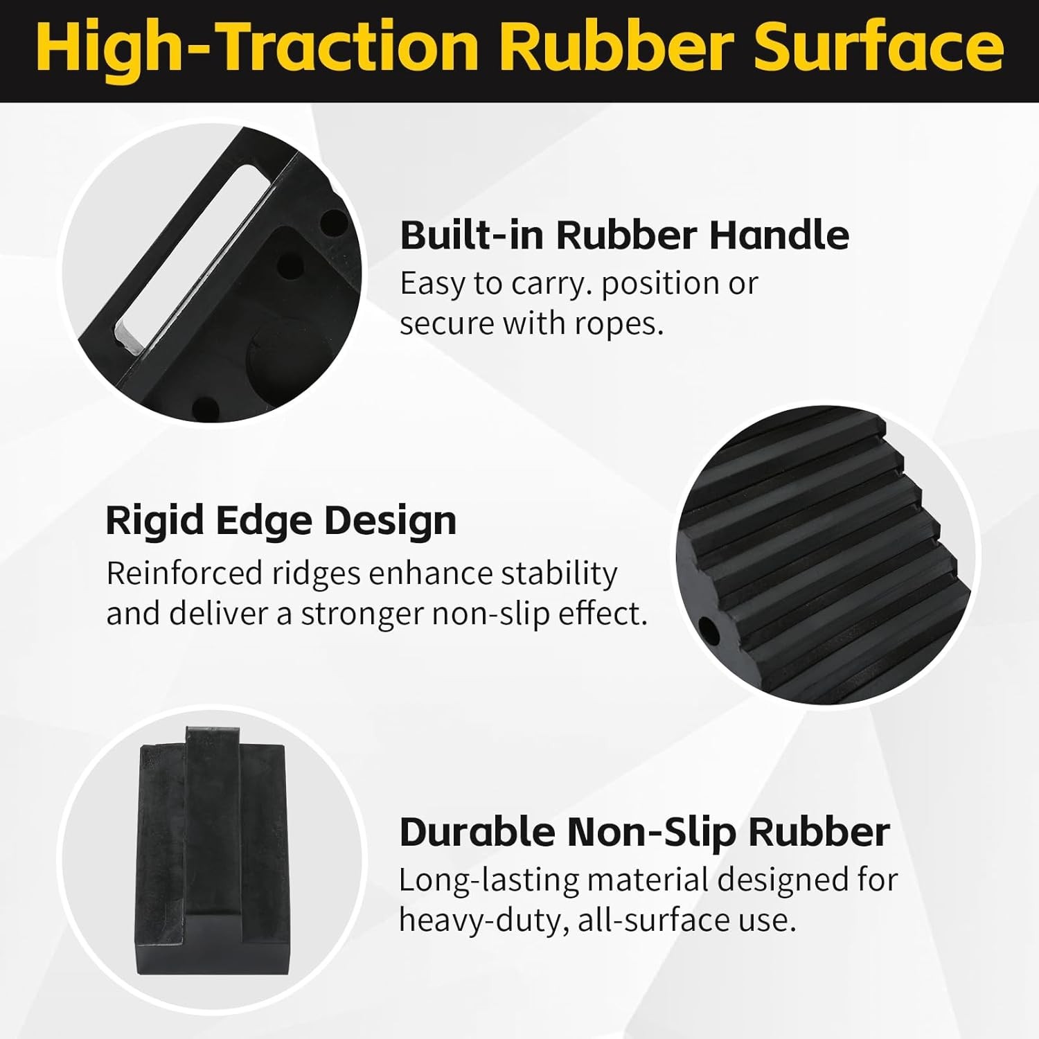 All-Weather Rubber Wheel Chock 2-Pack – 8″ x 4″ x 6″ | Built-In Handle Included
