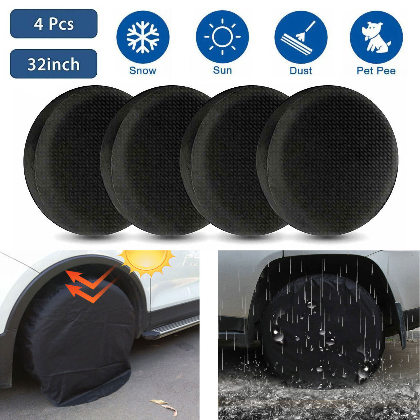 4Pcs Wheel Tire Covers 32” Tire Protector Cover Set for Trailer Car Truck RV