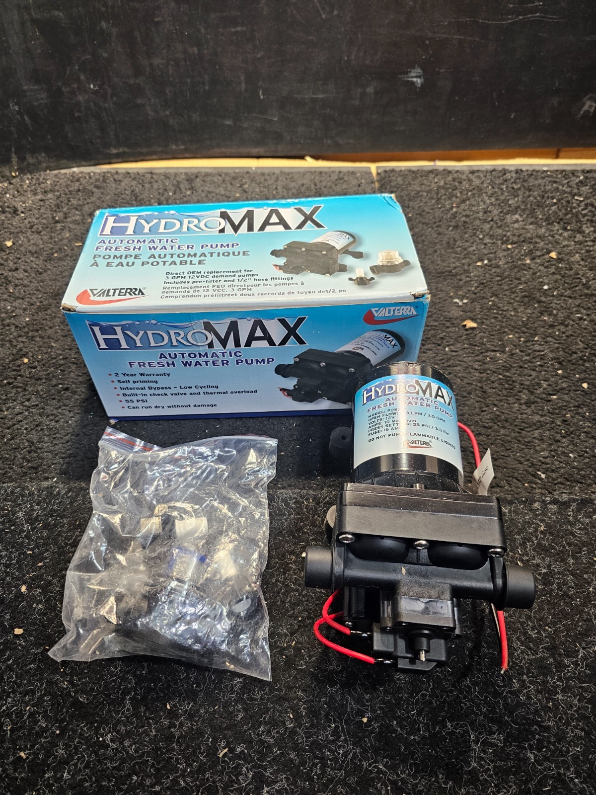 Valterra P25201 Hydromax Automatic RV Freshwater Pump – 3.0 GPM 12V, Black