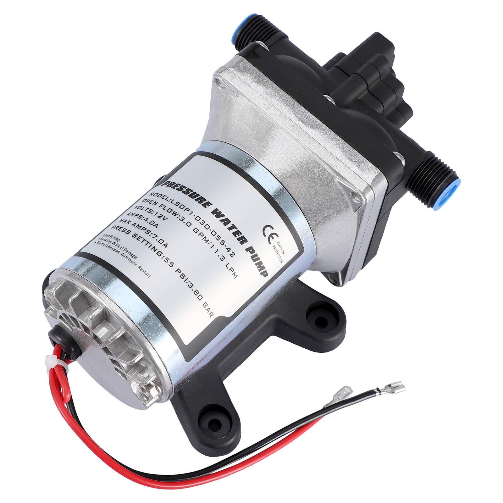 RV Water Pump 12 Volt DC 3.0GPM 55PSI Twist on Filter Boat Marine High Pressure
