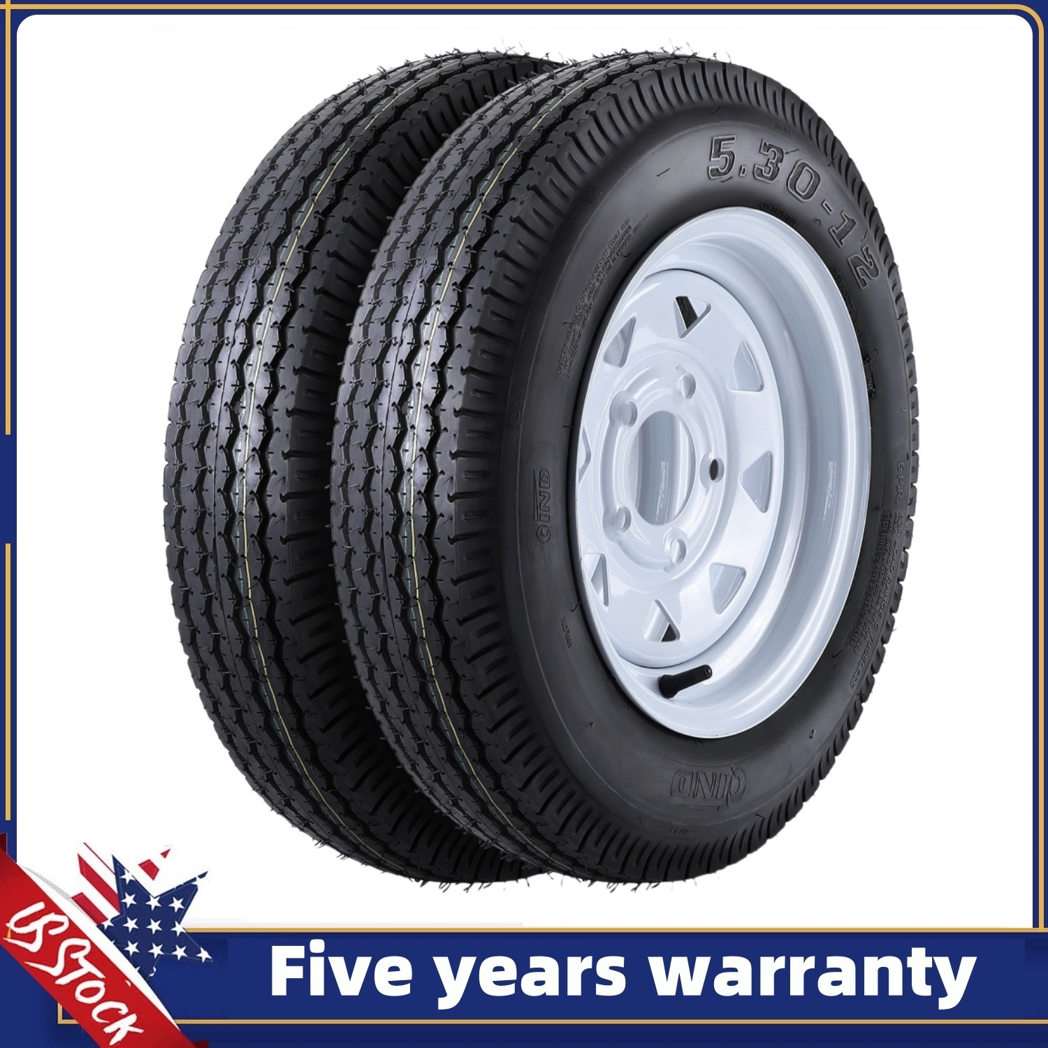 2PCS Trailer Tires on Rim 5.30×12 Lawn Mower with Rim 5 Lug On 4.5″ 1050 LBS T