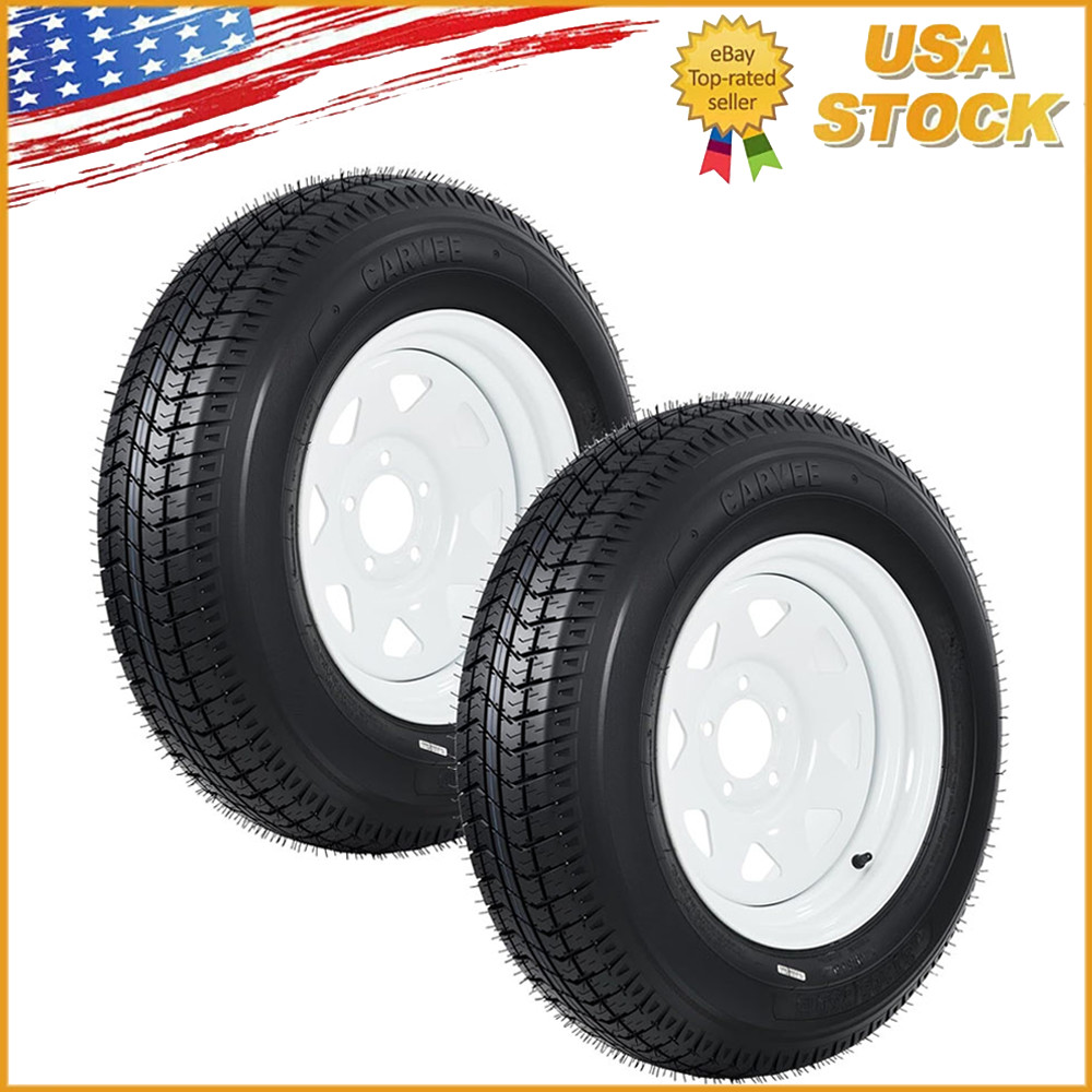 2-Pk Trailer Tire On Rim ST205/75D15 205/75 15 in. LRC 5 Hole White Spoke Wheel