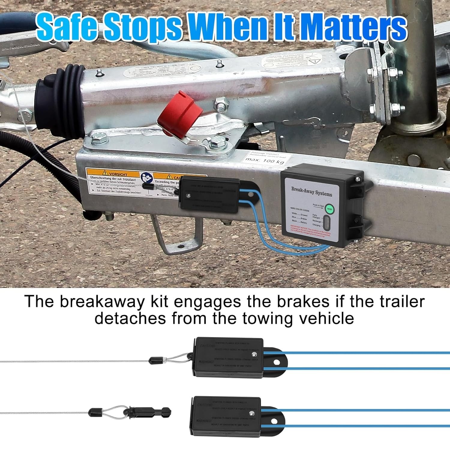 12V Trailer Breakaway Kit: Instant Brake Activation with LED Battery Monitor