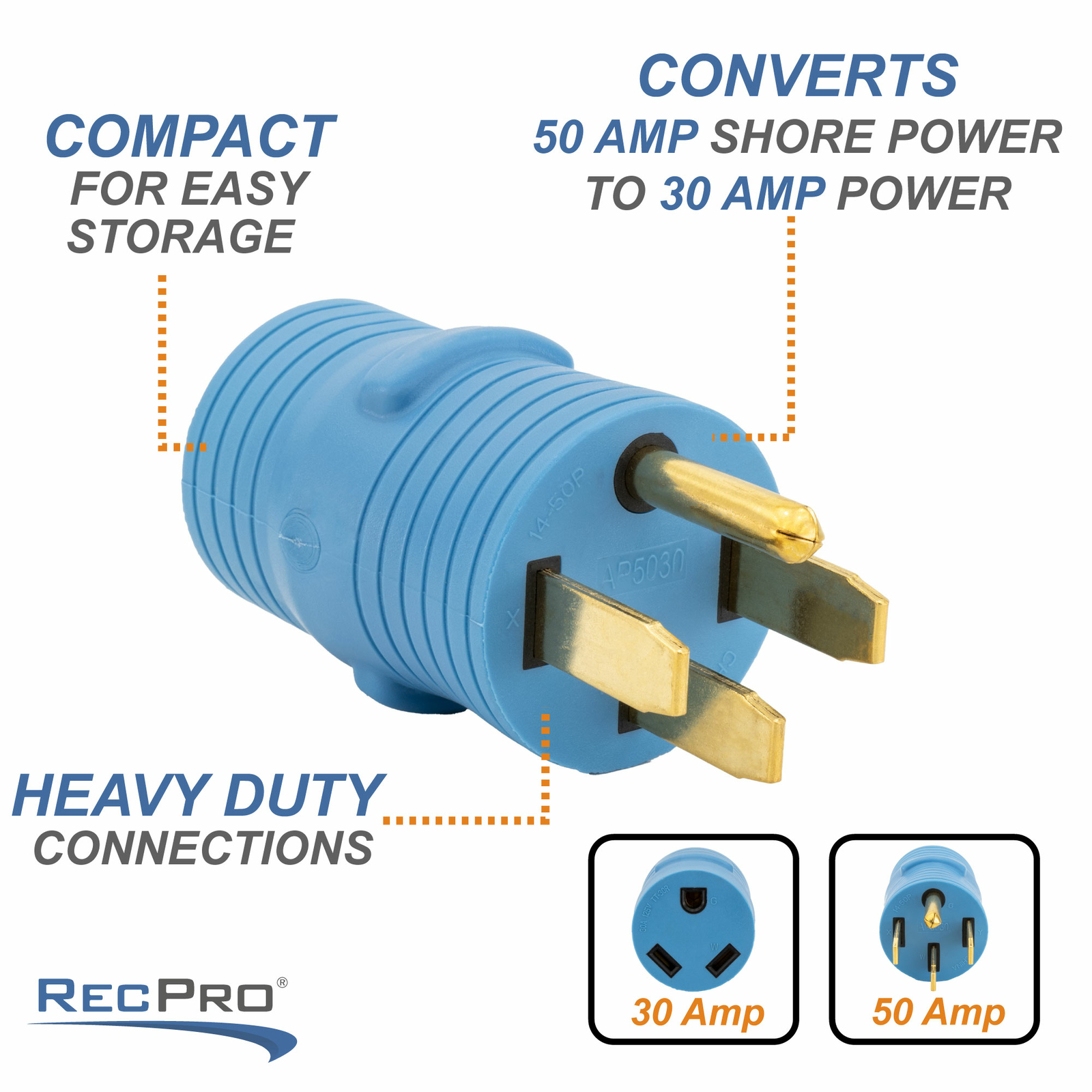 50 Amp RV Plug to 30 Amp Power Socket Adapter 50A Male to 30A Female