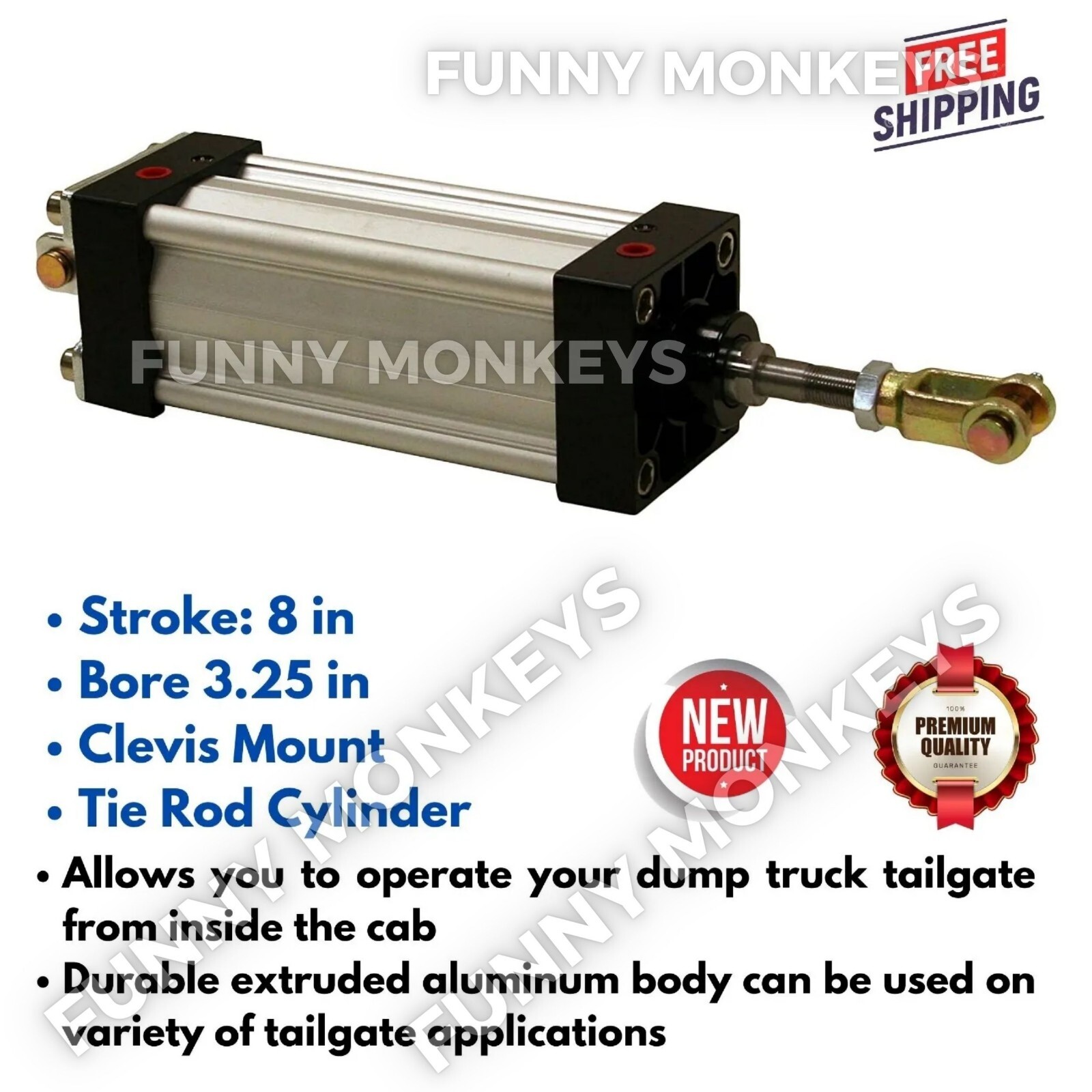 Tailgate Tie Rod Air Cylinder 3.25″Bore 8″Stroke for Operate Dump Truck Tailgate