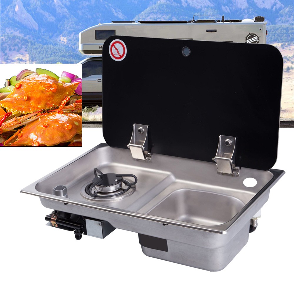 2-Burner RV Cooktop Stove Boat Caravan Camper Cooktop Stove w/Tempered Glass Lid