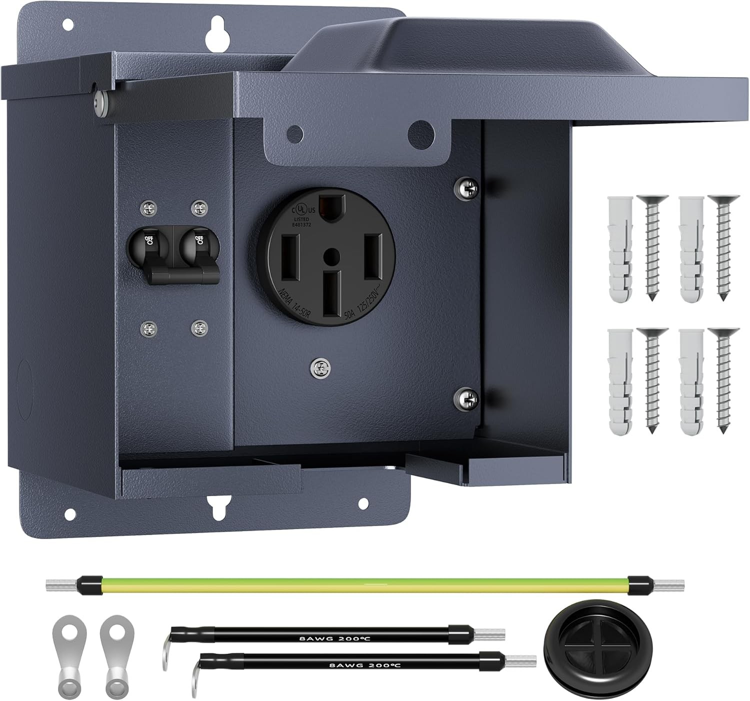 50 Amp RV Power Outlet Box with Breaker, 125/250V UL Listed NEMA 14-50R