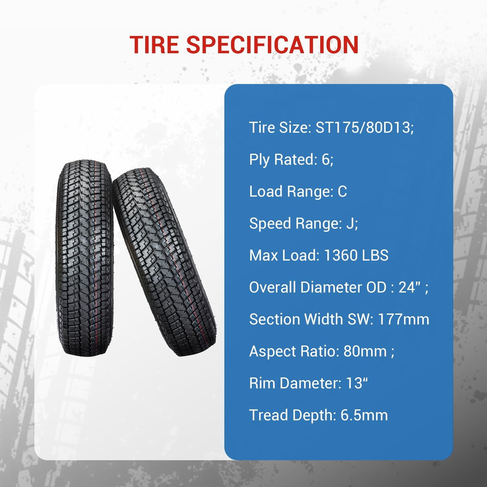 2 PK ST175/80D13 Trailer Tires and 13″ Rims Wheels 5 Lug on 4.5″ 175 80 13 Tires
