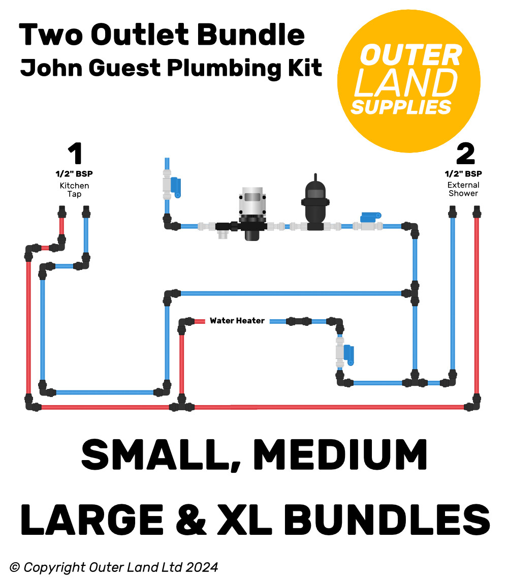 12V Shurflo Trail King Pump & John Guest 12mm Water System Fitting Kit Campervan