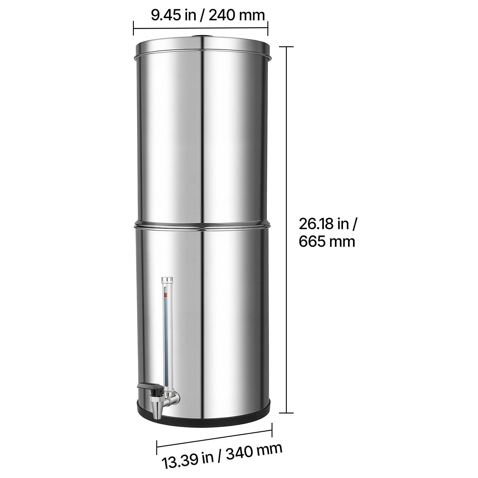 304 Stainless Steel Gravity Water Filter 3.25G NSF Certified w 2 Filters