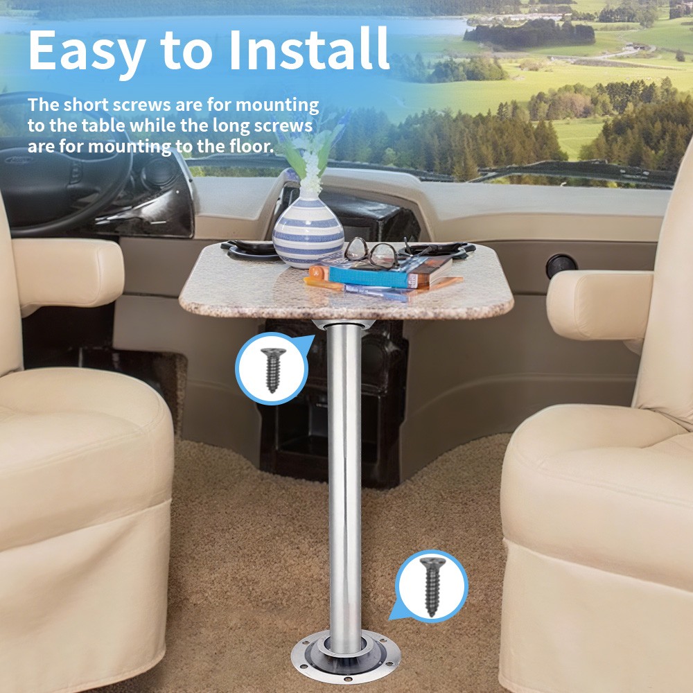 2X Silver Aluminum RV Table Base Mount Camper Pedestal Table Base Flange Mount