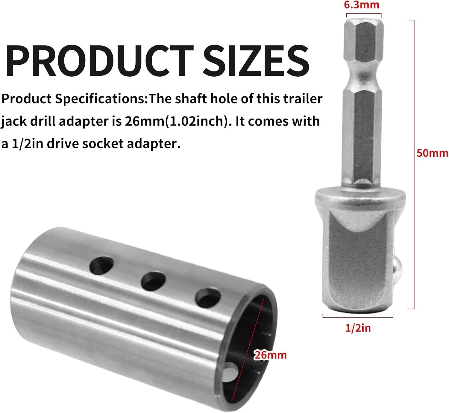 Trailer Jack Adapter Stainless Steel Compatible with RV Truck Trailer 1/2in D…