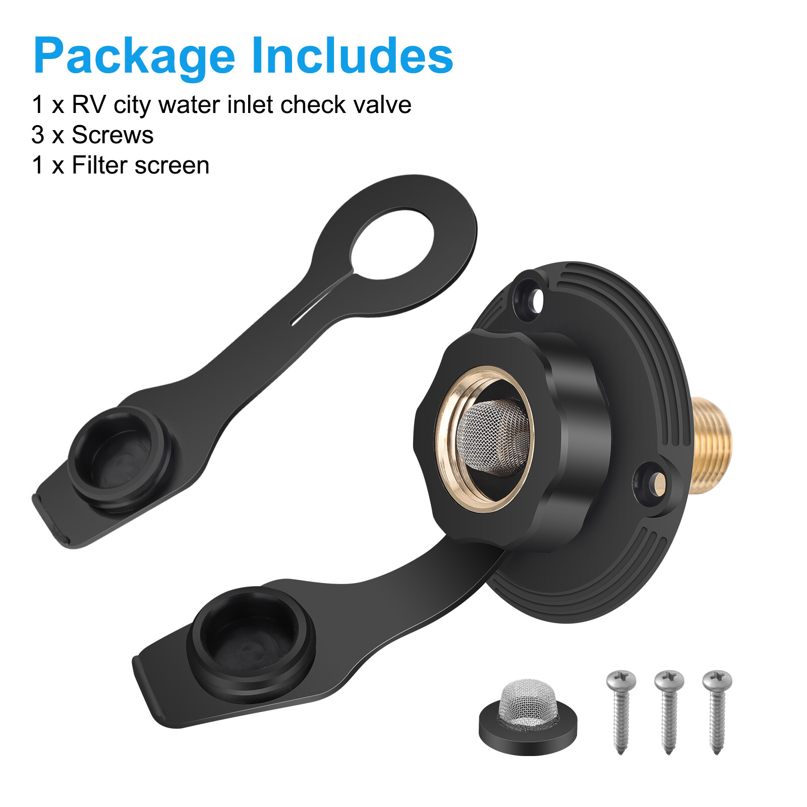RV City Water Fill Inlet Connection with Check Valve Flange Brass Hose Connector
