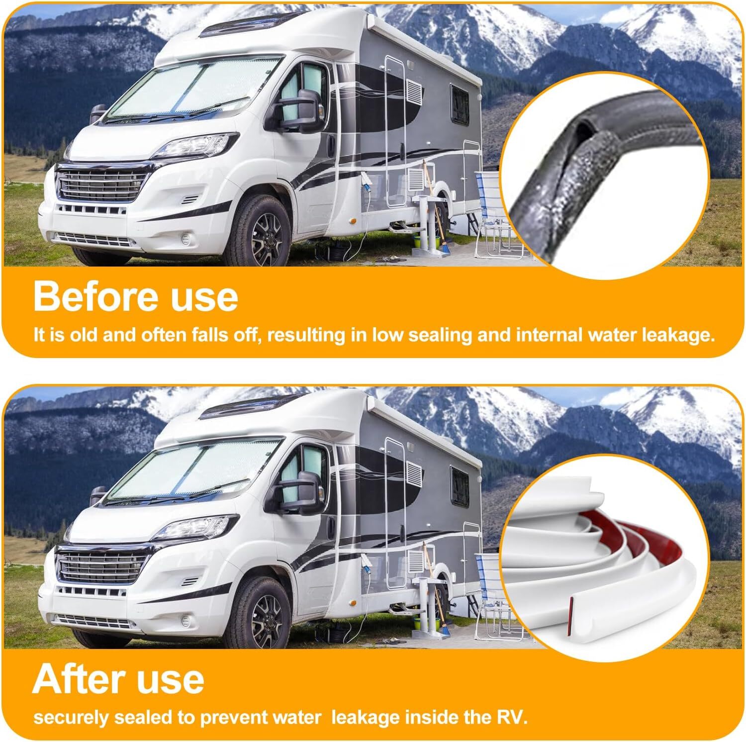 J Shape 16 FT For RV Boat Rain Gutter Trim Flexible PVC with Self-adhesive Tape