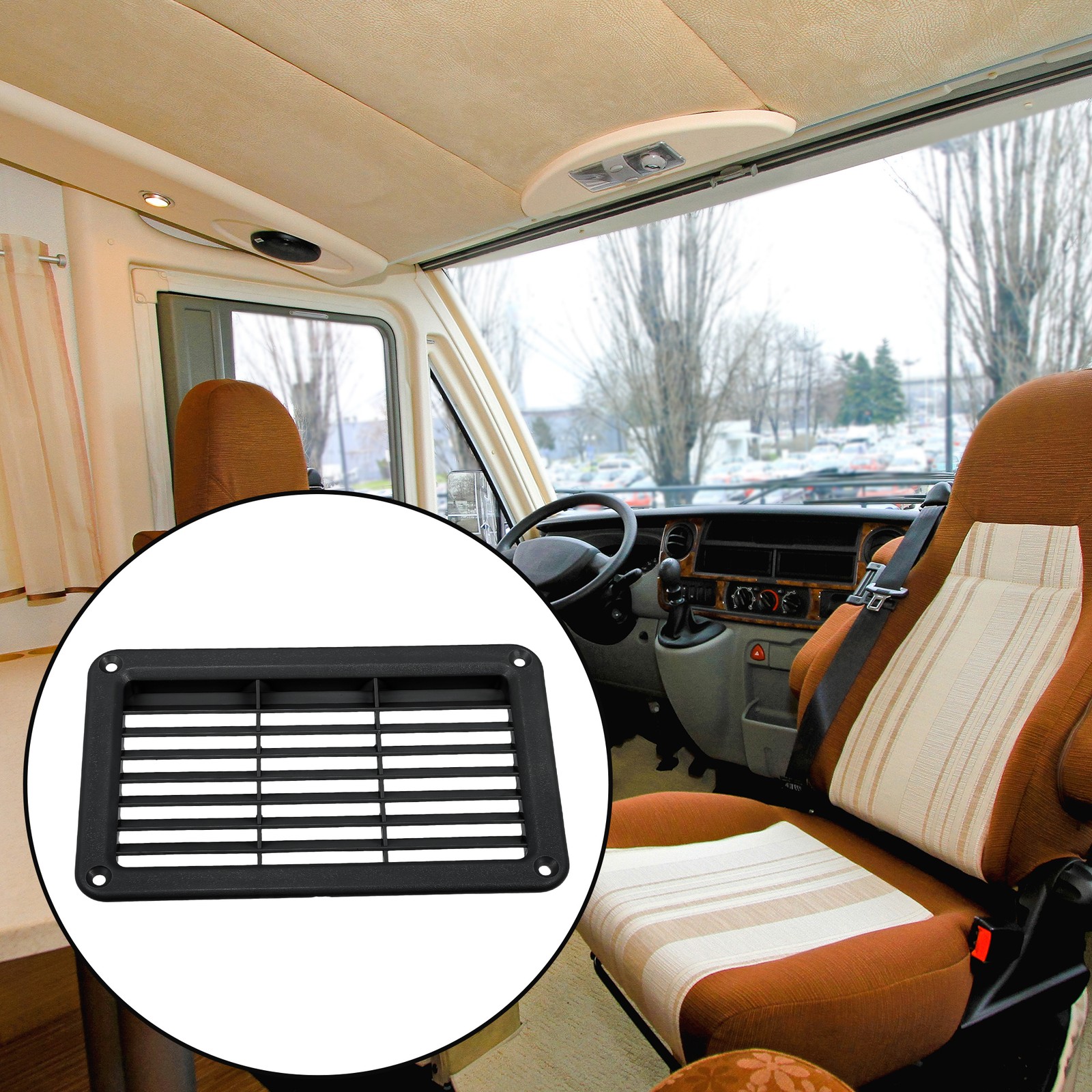 19X12cm Rectangular Black RV Air Vent Panel Ventilation Grill Louver