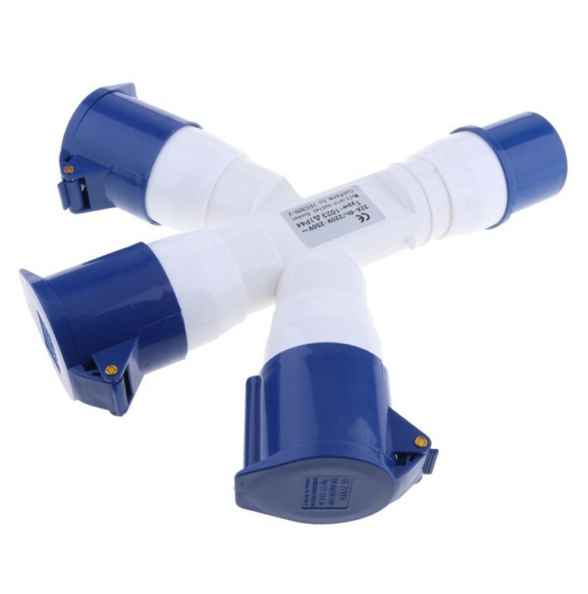 Camping Splitter 16 Amp 3 Way 3 Electric Way Caravan Y Connector 240V 16A Blue