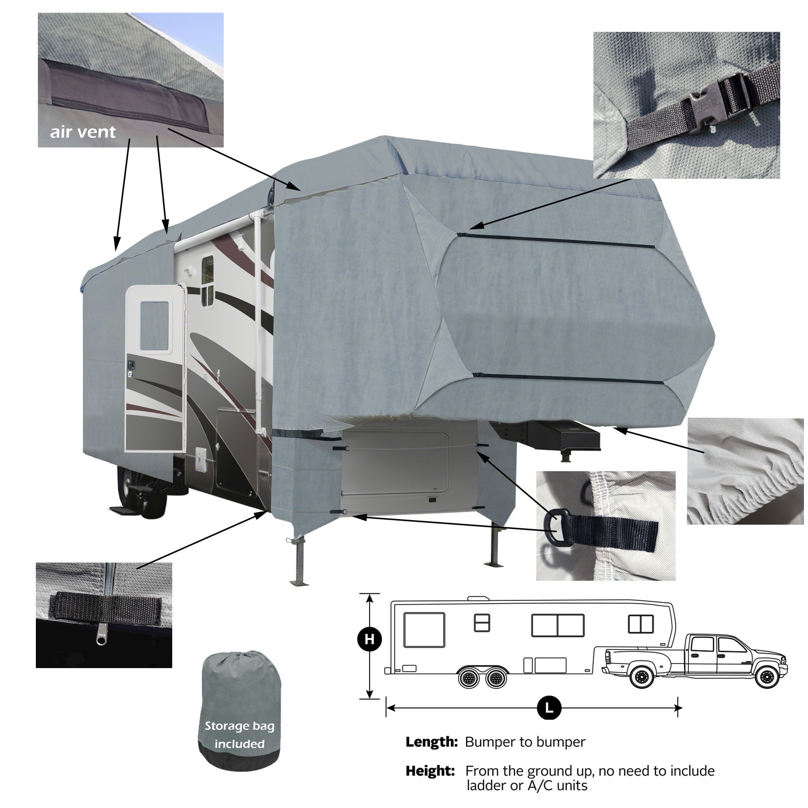 Escape 5.0 TA 4-Layer 5th Wheel RV Motorhome Camper Cover With Zipper Access