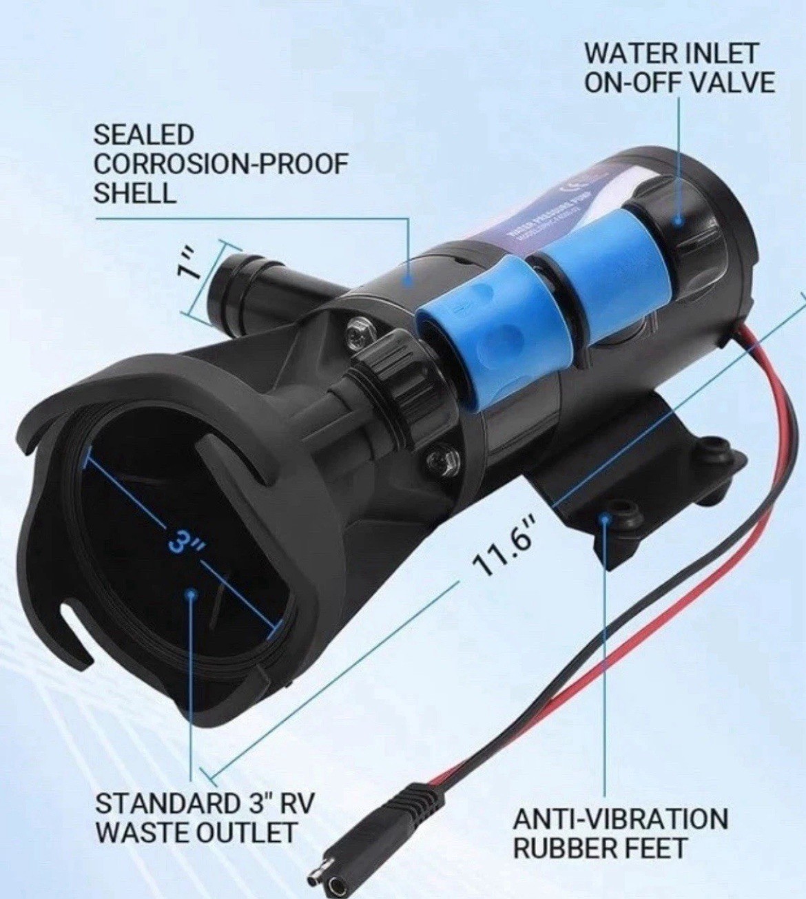 12V RV Portable Macerator Waste Sewage Pump, 12GPM Suction 3.2 feet Lift 10 feet