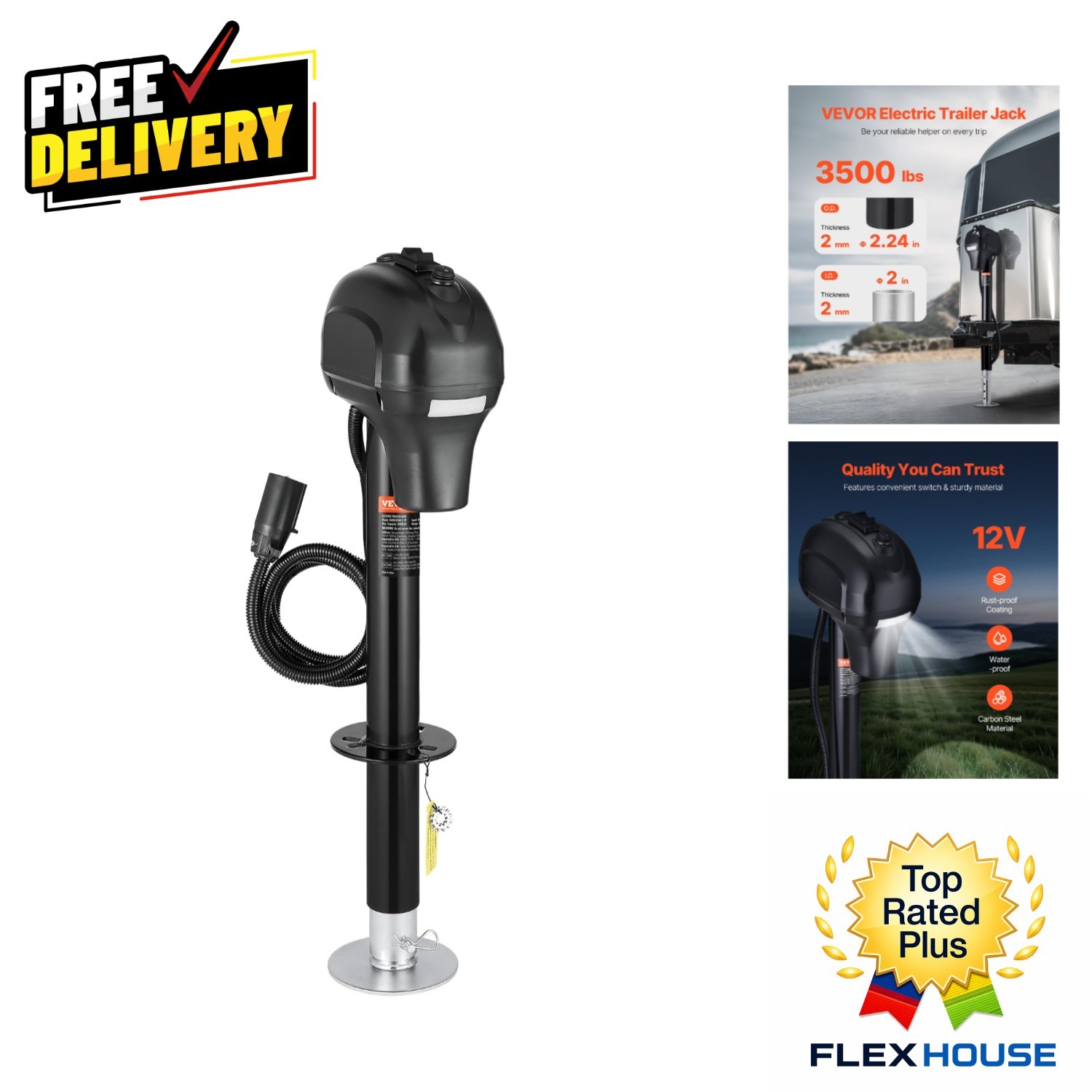 9.5”-32” Lift, Heavy Duty Power Tongue Jack for RVs, Campers, & Horse Trailers