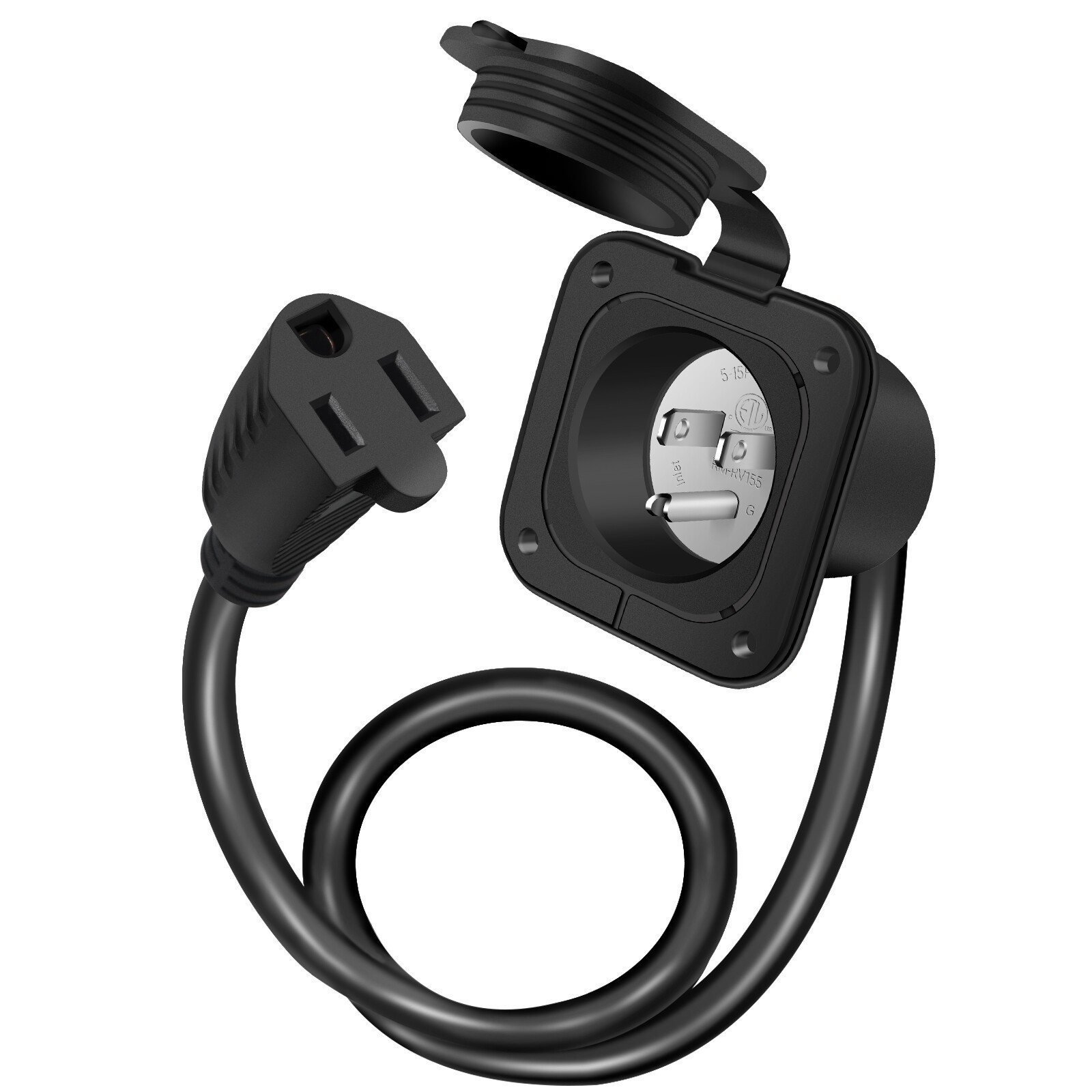 15A AC Port Plug 125V Shore Power Inlet w/ Integrated 18″ Cord for Boat Marine