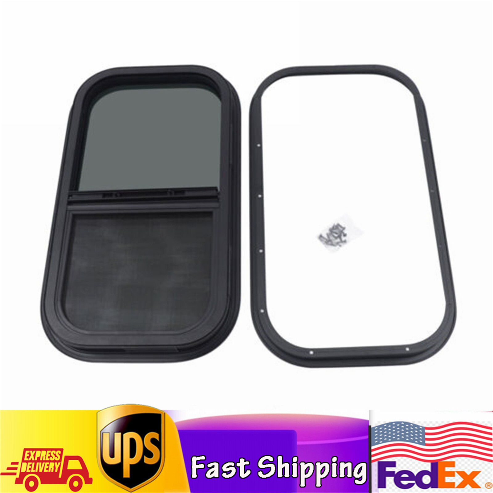 RV Vertical Slider Window Camper Enclosed Cargo Trailer+Mounting Trim Rings Set