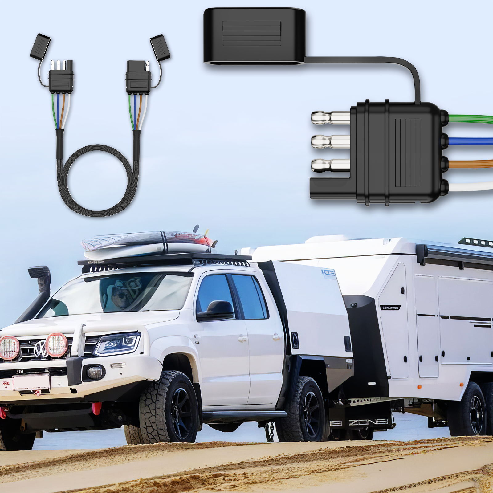 BID MICTUNING 4 Way Flat Trailer Extension Cable 16 AWG Pure Copper w/Dust Cover