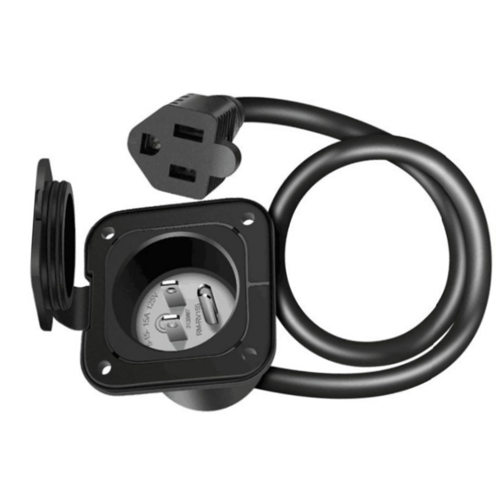 15 Amp 125V AC Power Inlet Port Plug Extension Cord with Waterproof Cover For RV