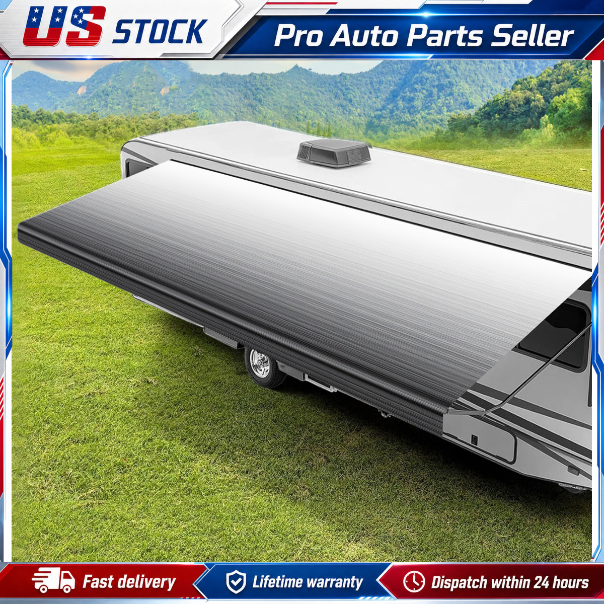 16Ft Waterproof RV Awning Fabric Replacement For RV Camper Trailer Strip Gray US