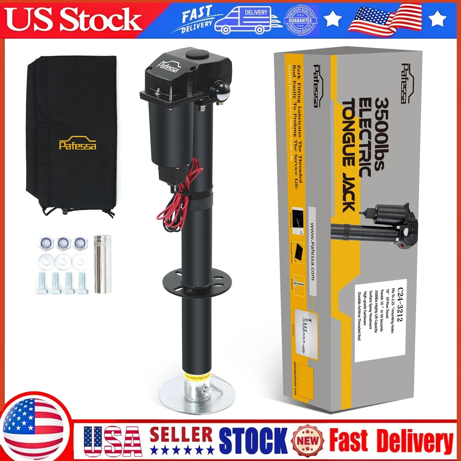 Electric Trailer Jack A Frame Travel 3500lb 12V Drop Foot Protective Cover USA
