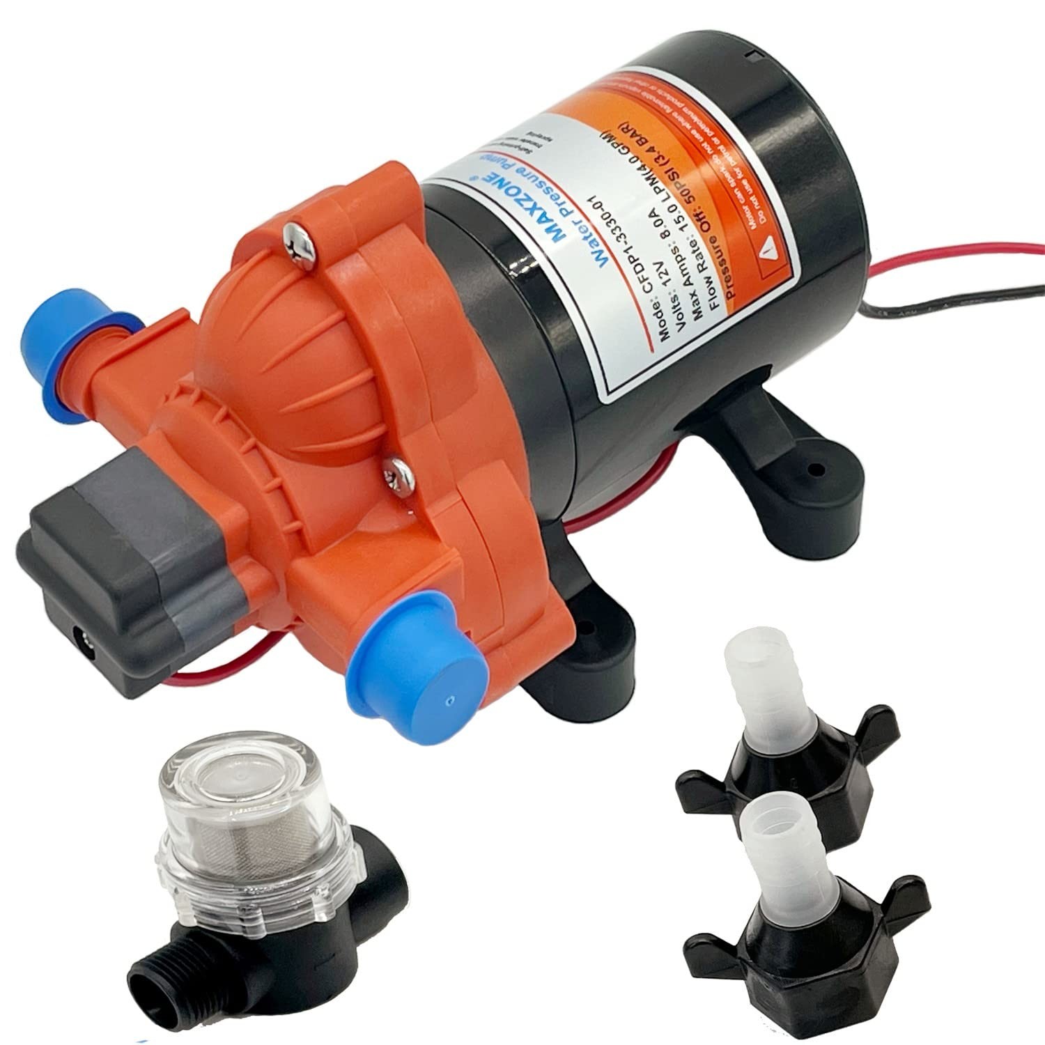 RV Fresh Water Diaphragm Pump 12 Volt DC 4.0 GPM 50PSI, On Demand…