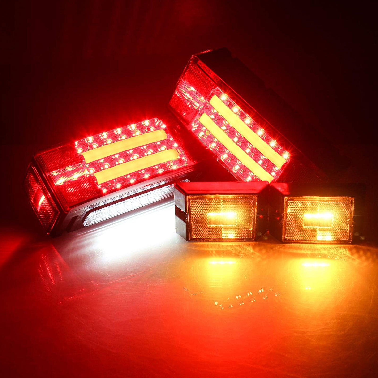 Rectangle Left Right LED Submersible Trailer Boat Stud Stop Turn Tail Lights Kit